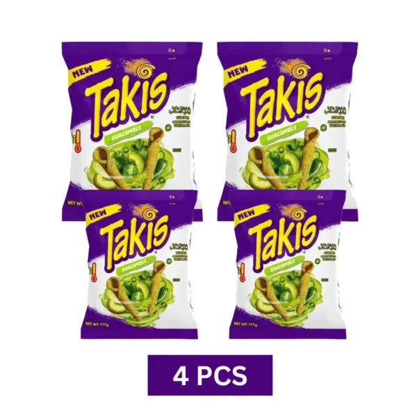 Takis Guacamole Chips 113g with creamy avocado and lime flavor in a 4-piece pack from AN Foodstuff, Dubai