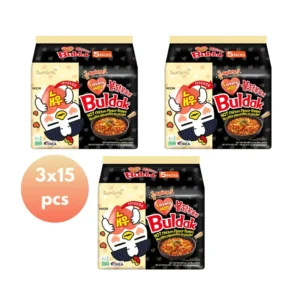 An Retail Samyang Half Spicy Buldak Hot Chicken Ramen 140g x 15 pcs, retail supply in Dubai.