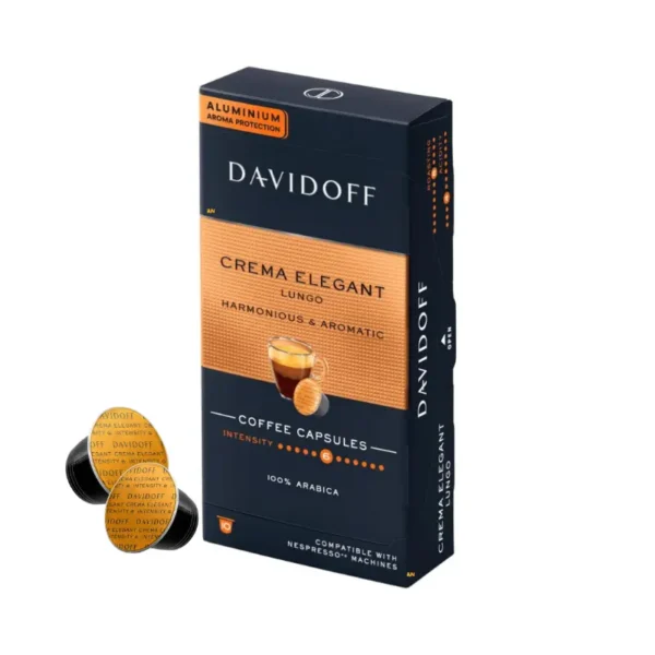 Davidoff Crema Elegant Nespresso Compatible Coffee Pods Perfect for Coffee Lovers in Dubai كبسولات قهوة ديفدوف كريما إليغانت المتوافقة مع نسبرسو مثالية لعشاق القهوة في دبي