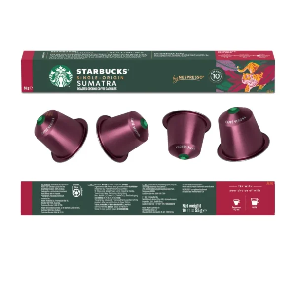 Dark roast Starbucks Sumatra coffee pods 30pcs with herbal and spiced notes