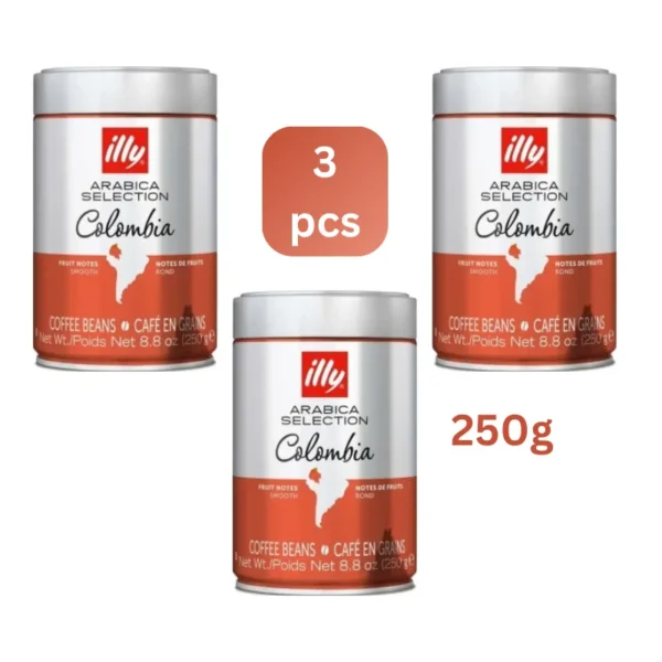 Three 250g tins of Illy Colombia single origin coffee beans