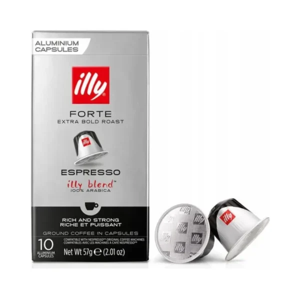 Illy Espresso Forte Extra Bold Roast Premium Arabica Nespresso Capsules كبسولات إسبريسو فورت إيللي 10 كبسولات بن أرابيكا ممتازه متوفرة عند AN Retail Foodstuff Trading