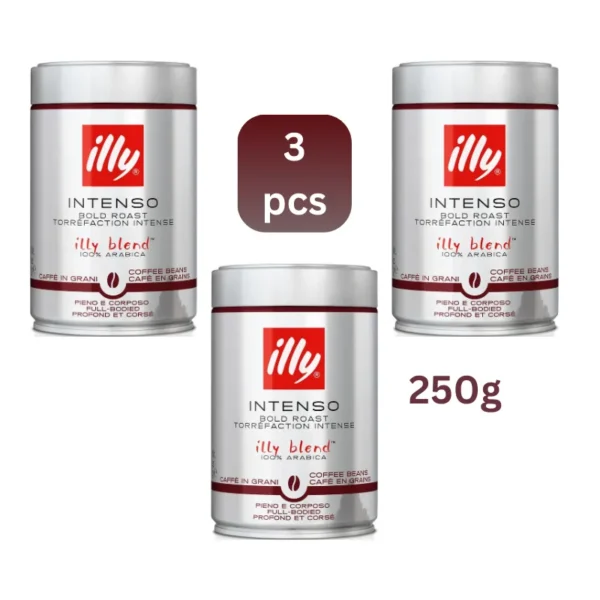 Three 250g tins of Illy Intenso bold roast coffee beans