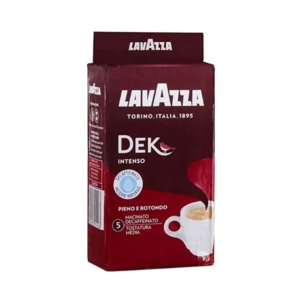 Three 250g packs of Lavazza Dek Intenso medium dark roast decaf coffee