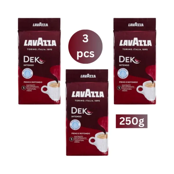 Lavazza Dek Intenso Decaffeinated Ground Coffee 3x250g Bold Blend