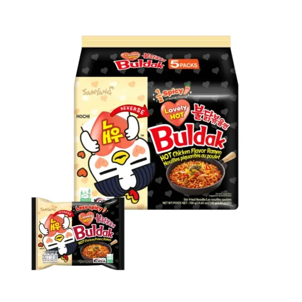 Samyang Half Spicy Buldak Hot Chicken Ramen 140g x 15 pcs, retail-friendly, available at An Retail Dubai.