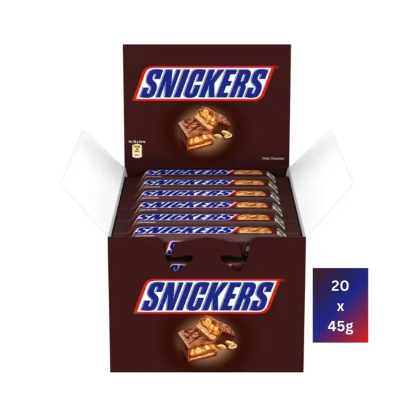 Snickers Original Chocolate Bar 20x45g pack with caramel and peanuts