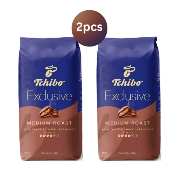 Tchibo Exclusive Medium Roast Coffee Beans 1kg 2pcs carefully roasted for a balanced taste